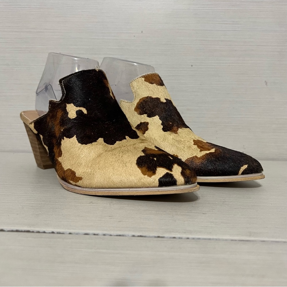 Corky's | Woodlands Heeled Mules in Brown Cow Print